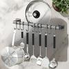 No-Drill Wall Mounted Kitchen Rack: Multi-Hook Storage Shelf for Pots, Spoons & Knives - Space-Saving Organize