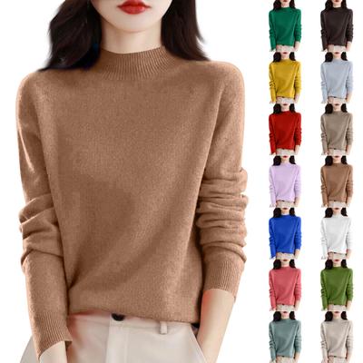 Top de Punto para Mujer con Cuello Alto y Mangas Largas, Blusa Casual Cómoda de Manga Larga