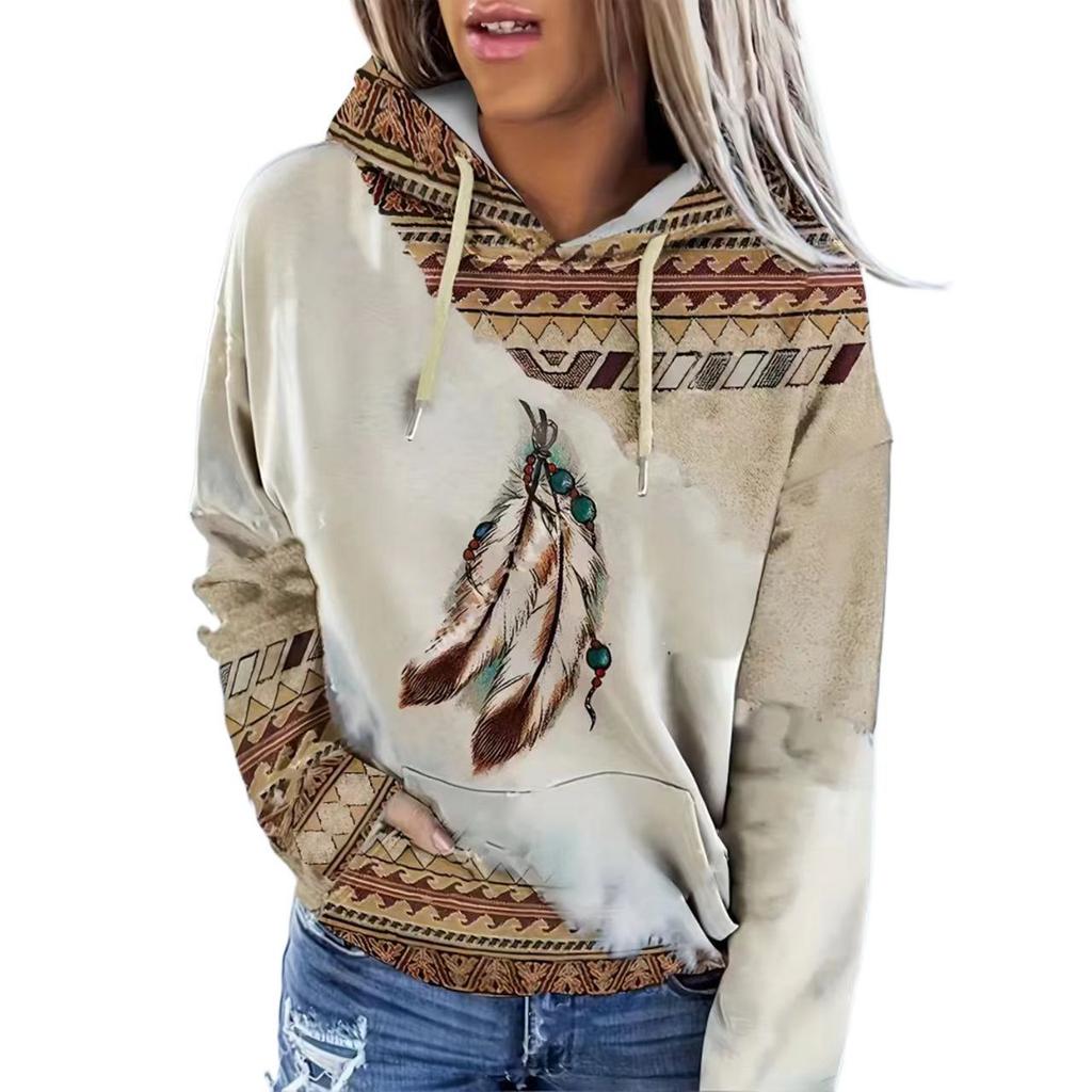 Women S Casual Ethnic Tribal Print Hooded Long Sleeve Sweatshirt