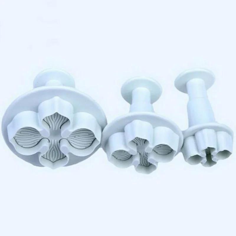 3Pcs/Set Silicone Hydrangea Fondant Cake Decorating Plunger Cutter Flower Blossom Mold Home Cake Tools