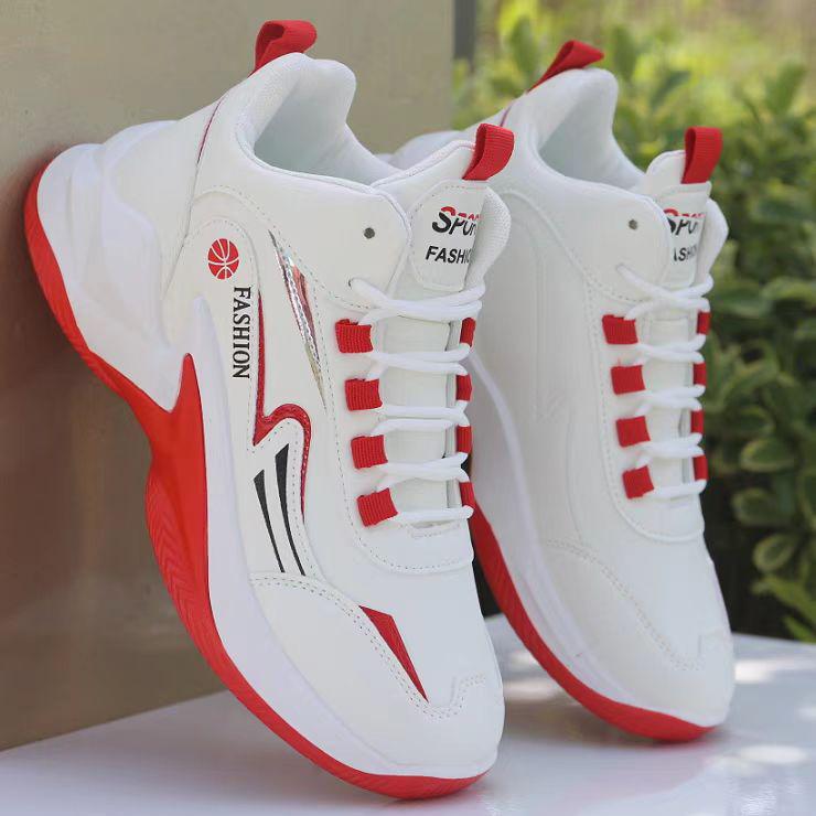 2025 Spring Men's High-Top Leather Basketball Sneakers - Red Mesh