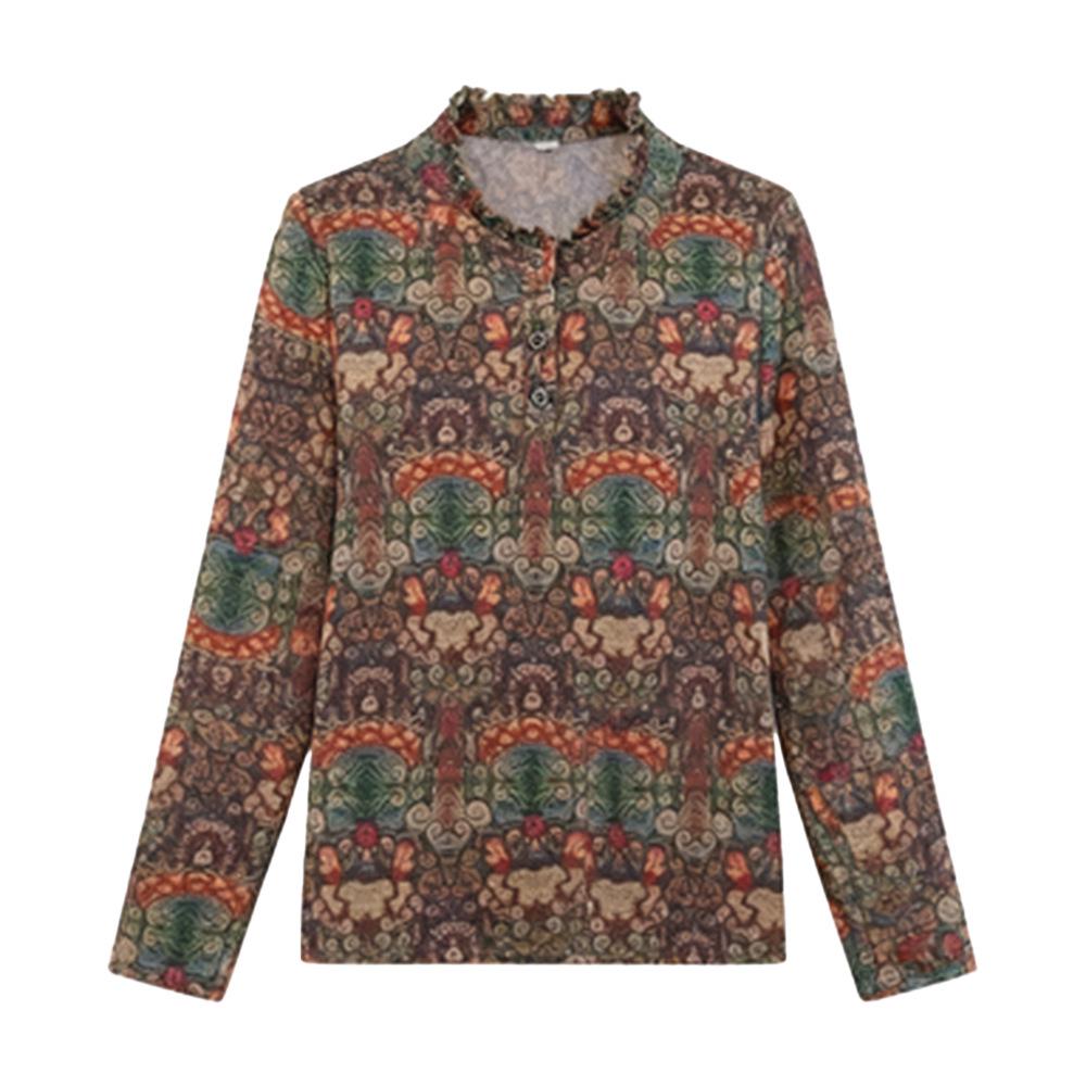 Plus Size Floral Print Long Sleeve Top for Middle-Aged & Elderly Women