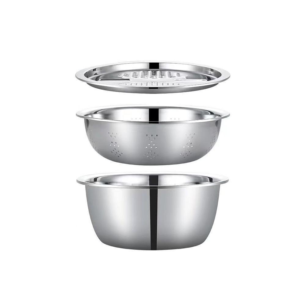 3 In 1 Multifunctional Steel Basin With Grater Washing Bowl Grater Strainer Slicer Ve L3K3