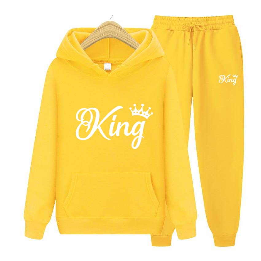Träningsoveraller för män Set Vår Höst King Print Sweatshirt Långärmad Luvtröja Joggingbyxa Sweatshirt Streetwear Sportoverall