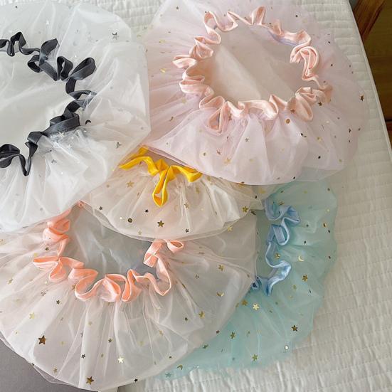 Shower Bonnet with Elastic Band Double Layer Waterproof Star Pattern Printed Hat Hair Protection Reusable Women Girl Bathing Hat Hair Wrap Caps