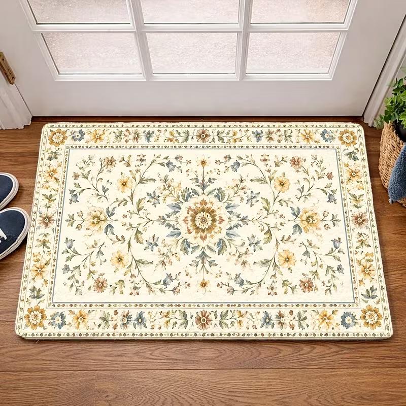 Vintage Retro Peony Floral Door Mat Non Slip Entrance Doormat Classical Flower Vines Pattern Rug Farmhouse Home Decor Carpet