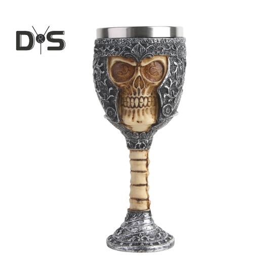 Horrible Resin Skull Head Stainless Steel Wine Cup Goblet Skull Wine Chalice Cup Gothic Halloween Decorative Whiskey Cocktail Beverage Drinking Glass