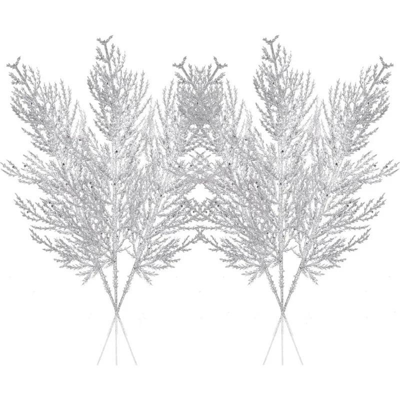 

5 шт. Рождественские искусственные сверкающие сосновые листья, ветки, украшение, подвеска для рождественской елки, новогодний DIY декор для дома, комнаты 5Pcs