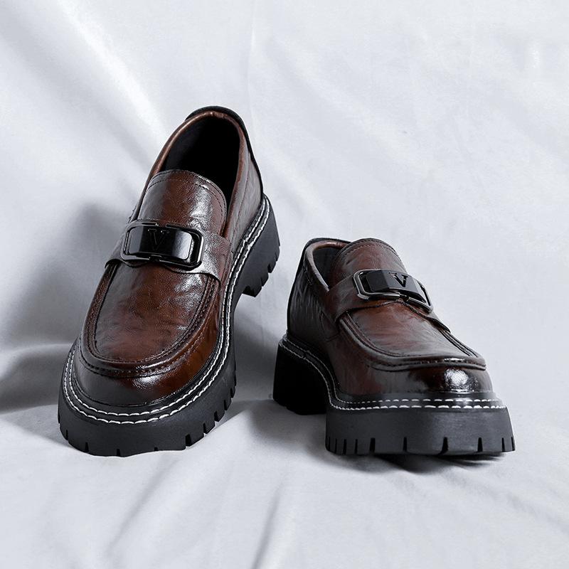 2025 trend casual comfortable leather shoes British round head one pedal Korean version loafers platform men's shoes 2153-R
