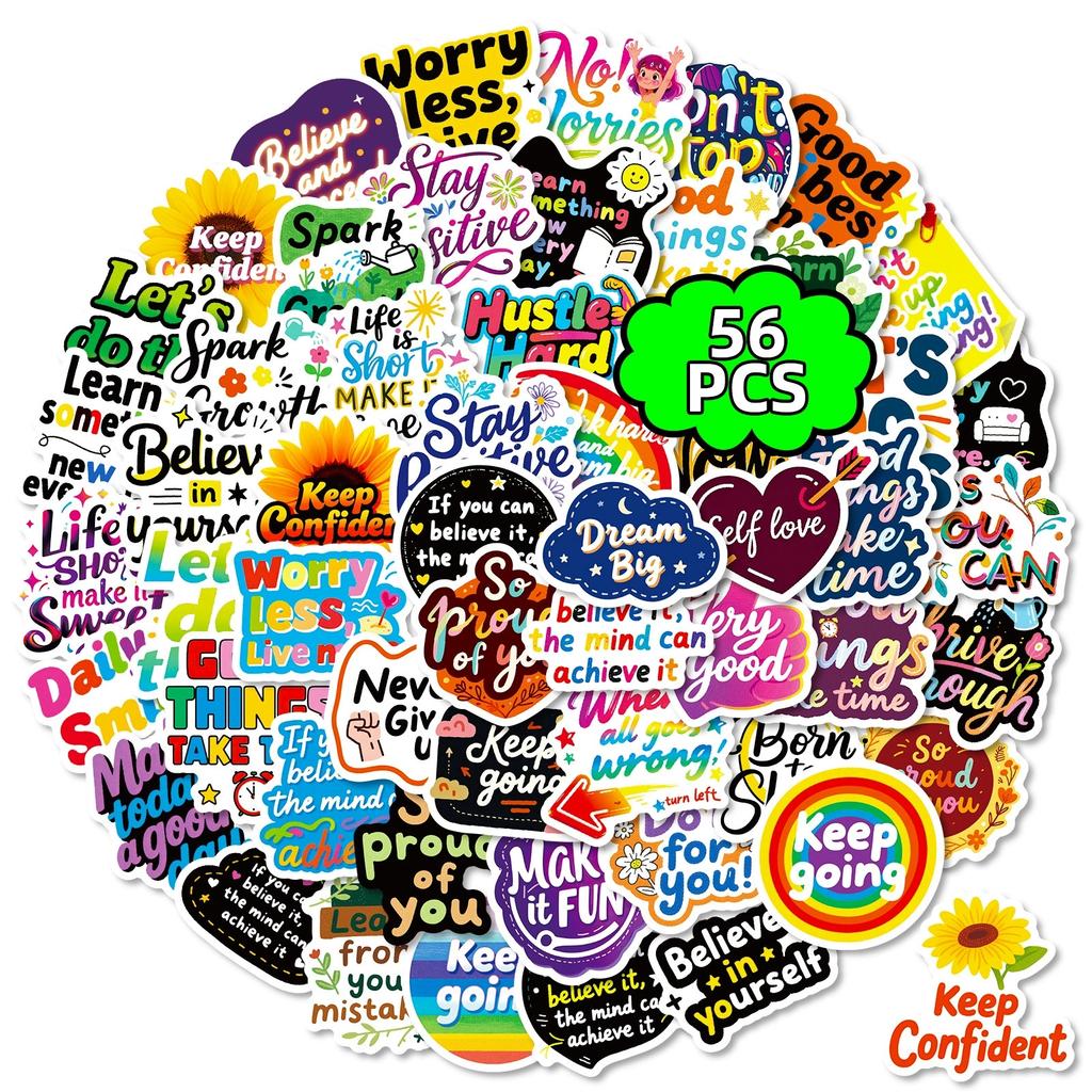 56 STK Inspirierende Graffiti-Aufkleber Positive Text-Aufkleber Dekorative Notizbuch-Laptop-Aufkleber Wasserdichte Schreibwaren-Aufkleber