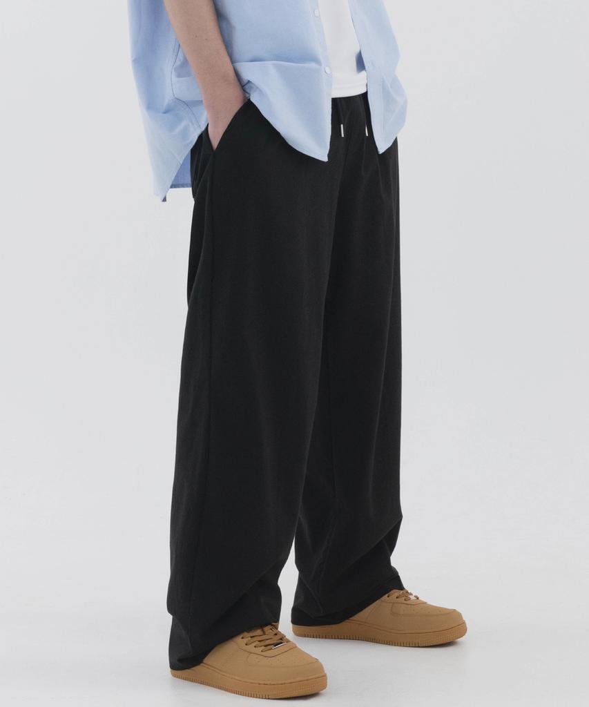 PIANER Linen-Like Semi-Wide Pants (Black)