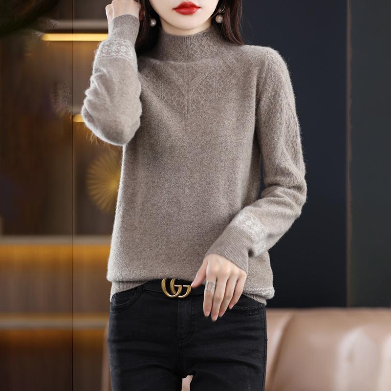 Cable Knit Ribbed Pullover Sweater, Casual Solid Mock Neck Long Sleeve Sweater for Fall & Winter, Women's Clothing