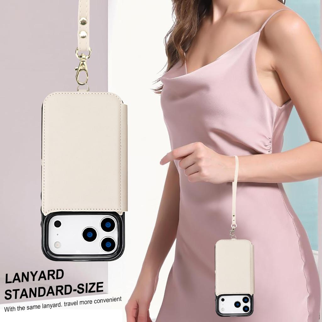 Crossbody Leather Wallet Phone Case For iPhone 17 Pro Max Air 17e 16e 15 14 Plus 13 12 Mini 11 Card Holder Wrist Strap Cover