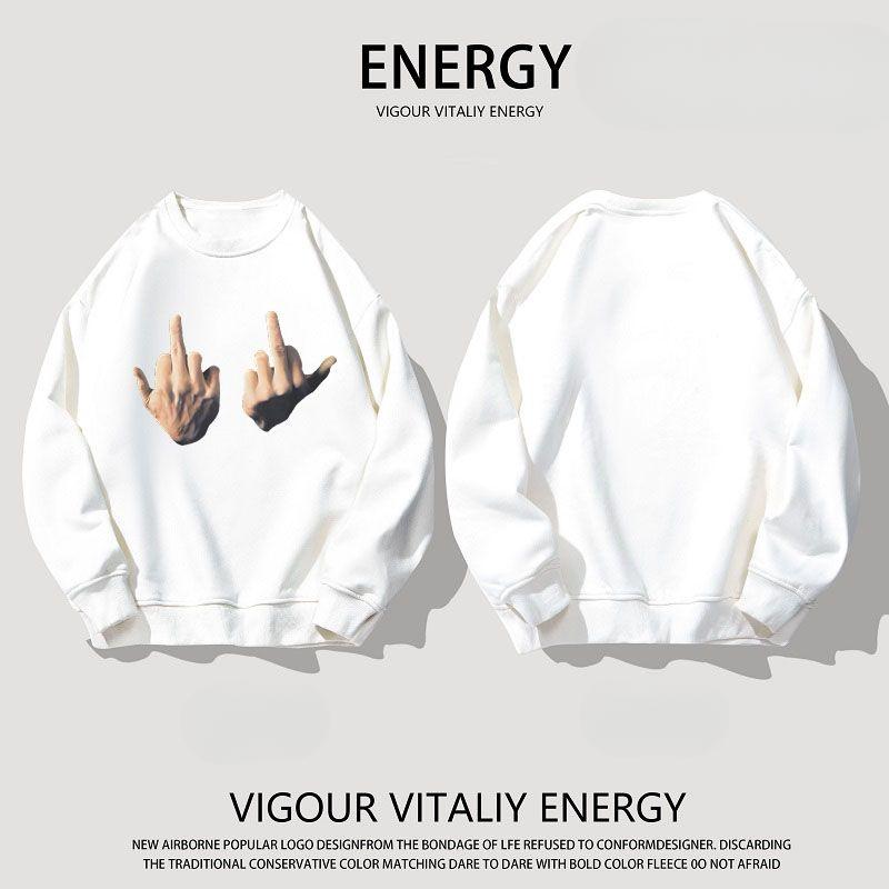 American High Street Friendly Middle Finger Loose Round Neck Sweater Unisex Autumn/Winter Trendy Sweatshirt