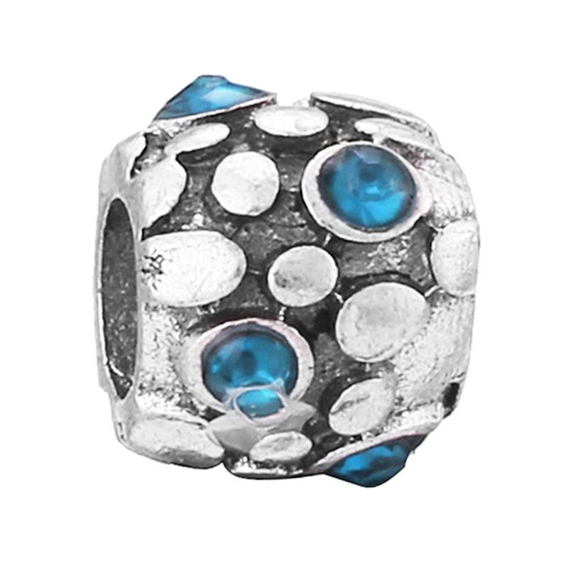 New Silver Plated Blue Diamond Alloy Large Hole Charm Beads For DIY Bracelet Necklace Jewelry Accessories Gifts