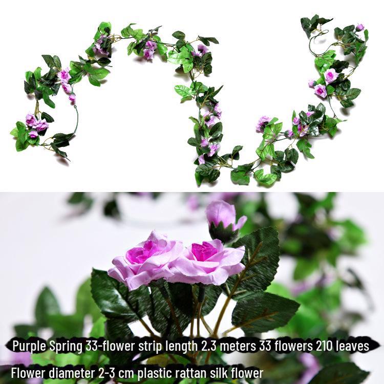 Silk and Plastic Roses Decorative Vines - Artificial Flowers for Weddings, Living Rooms, Home Ceilings, and Rattan Decor.