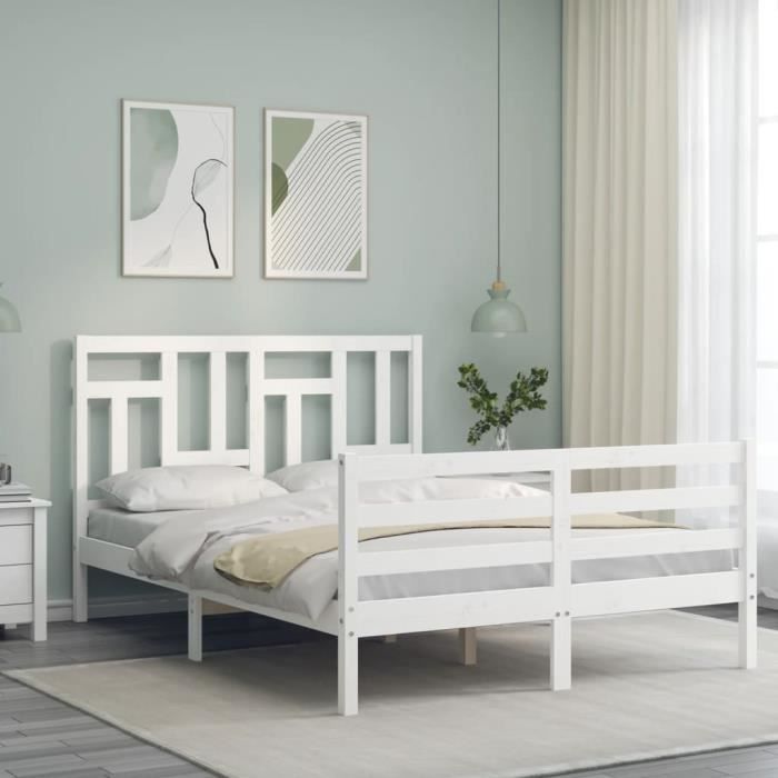 VidaXL Bed Frame with Headboard White 140x200 Cm Solid Wood 3194962