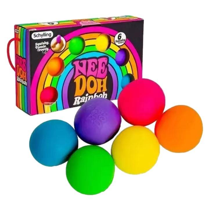 Needoh Zeskleurige Regenboog Teenie Ronde Squishy Bal Handknijper Stressverlichter Fidget Anti-stress Verzamelfiguur Traktaties Pop Moderne
