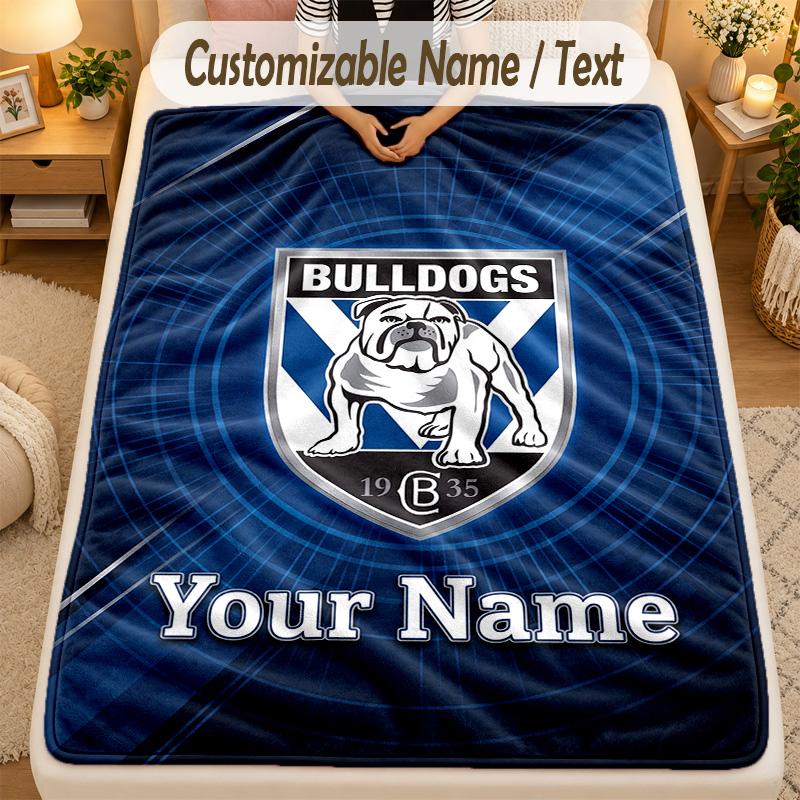 Flannel BlanketCanterbury-Bankstown Bulldogs Custom Name Text Personalized Soft Warm Throw Blanket Home Decor Gift