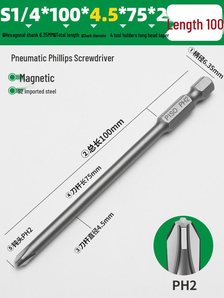Hexagonal Magnetic Pneumatic Air Screwdriver, S2 1/4 Electric Bit Set