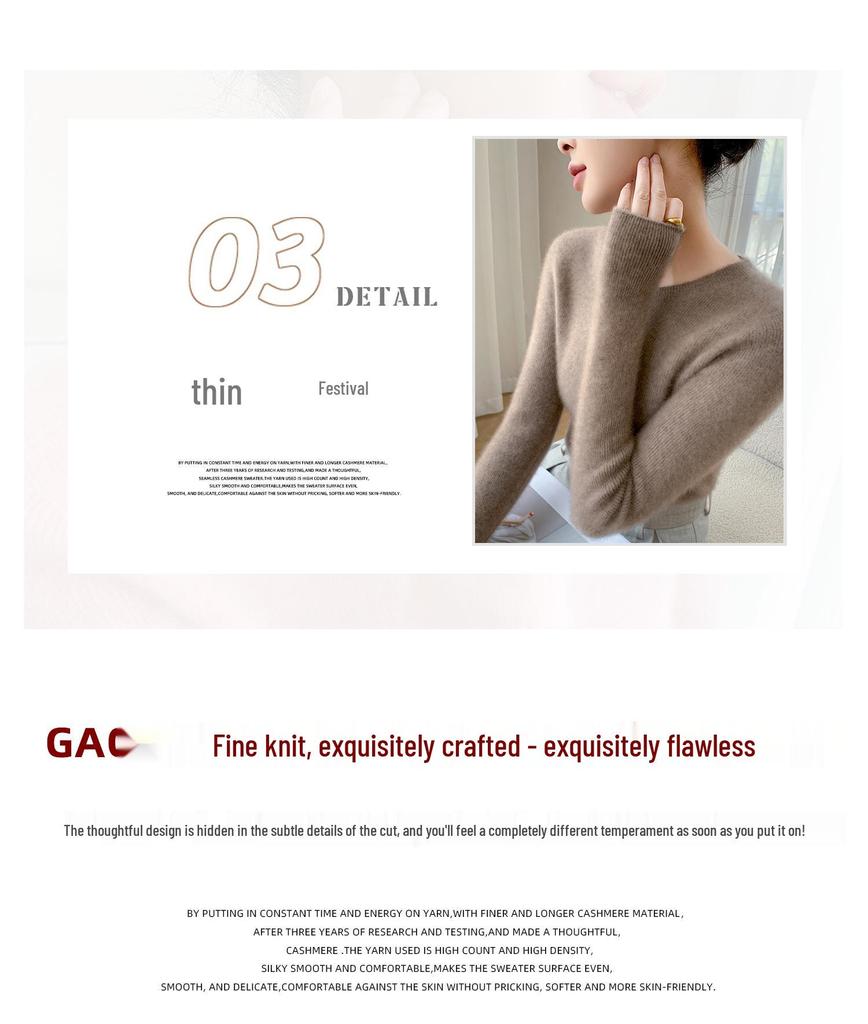 Women's Slim Fit Cashmere Sweater - Long Sleeve, Round Neck, Autumn/Winter Knitwear, Skin-Friendly, Stylish Base Layer