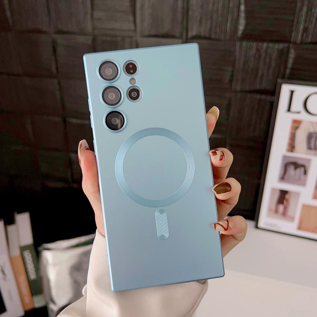 Luxury Magnetic Wireless Charging Matte Phone Case For Samsung Galaxy S25 Edge S24 Ultra S23 FE S21 Plus Shockproof Soft Cover