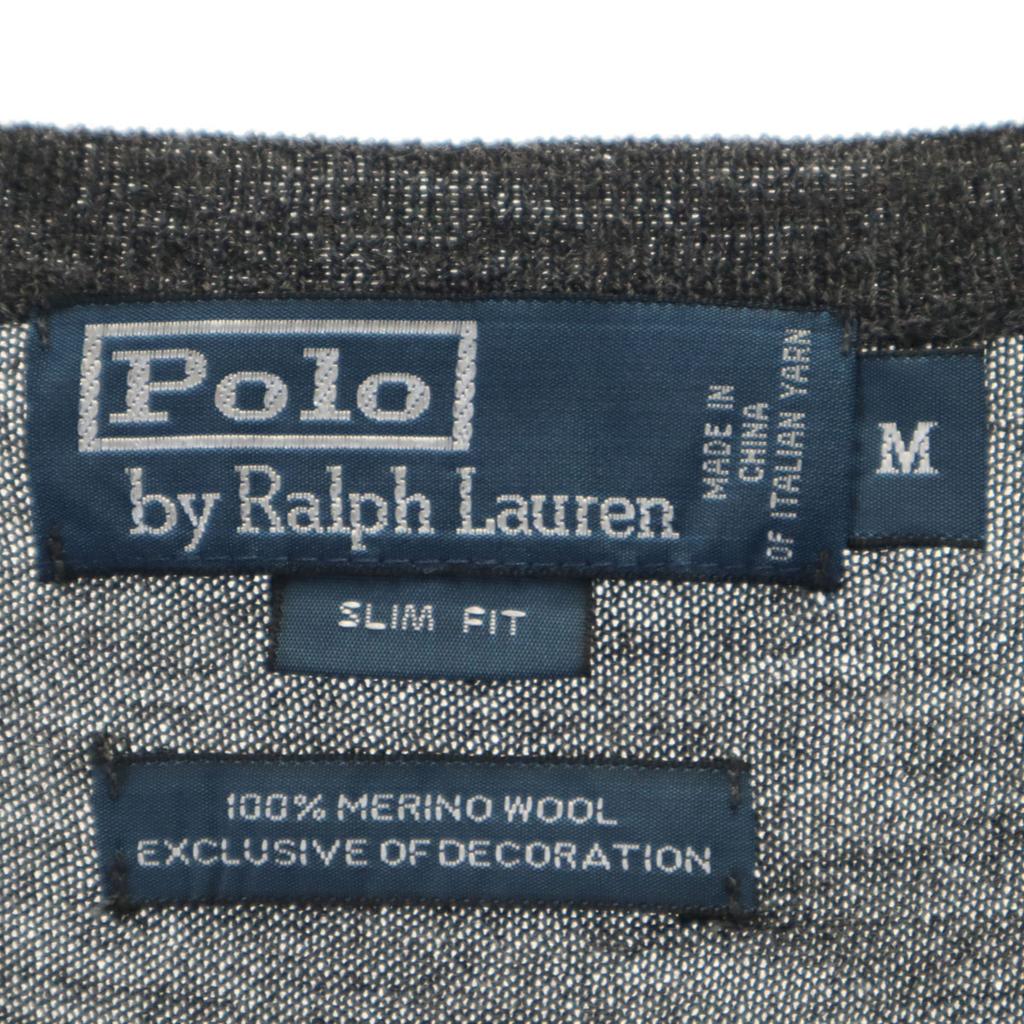 Polo von Ralph Lauren Langarm V-Ausschnitt Strick M Anthrazitgrau Pullover Herren Gebraucht