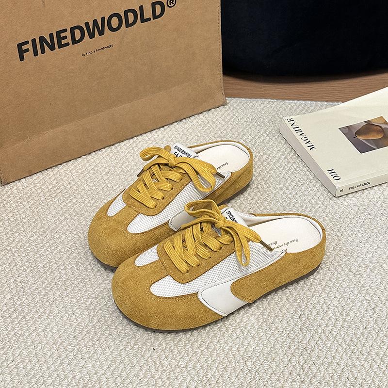 Weiches Leder Retro Innen erhöhend Taschenkopf Halbschuhe Damen Oberbekleidung Damenschuhe Frühling und Sommer Neu Schnürung Mesh Birkencool Pantoletten