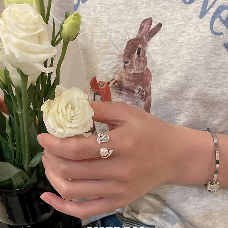 Fashionable Open Copper Ring With Irregular Pearl For Women In Trendy Summer Style