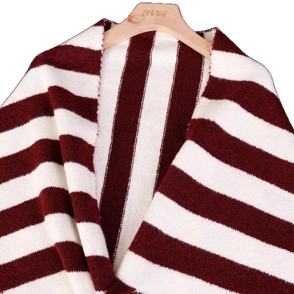 Wool Blended Women Shawl Striped Print Pashmina Wraps Elegant Triangle Scarf Fashion Accessory