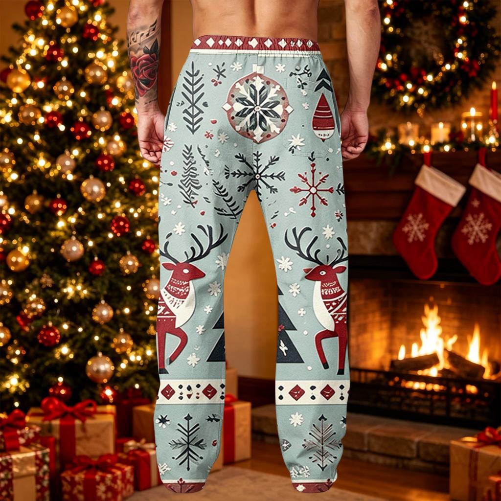 Herren Weihnachtshosen mit Aufdruck Lockerer Schnitt Lässige Jogginghosen mit Taschen