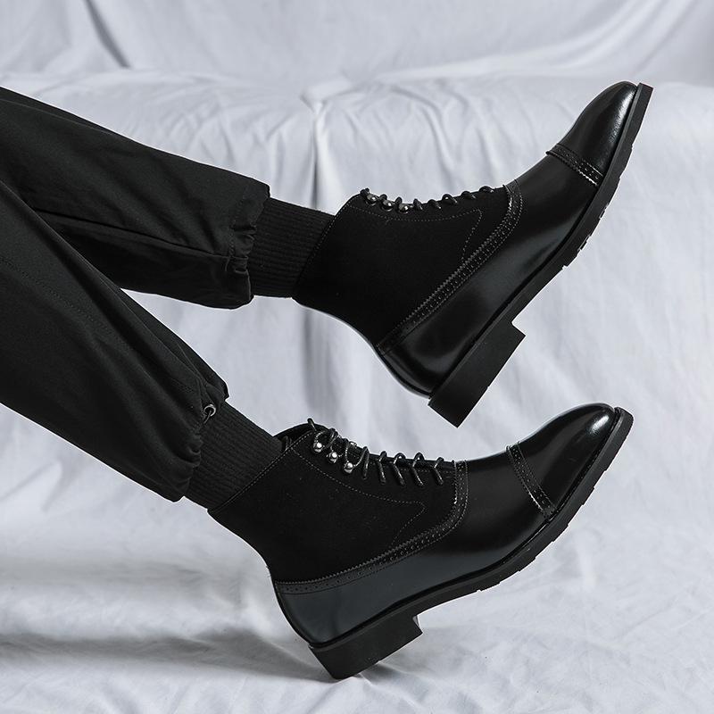 British style men's medium and high-top leather shoes cloth business casual short boots fashion retro pointed heightening Martin boots