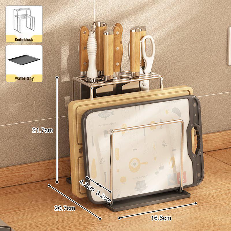 304 Stainless Steel Countertop Knife and Chopstick Holder with Integrated Storage for Cutting Boards.