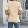 Women Short Sleeve Cable Knit Pullover Crew Neck Ribbed Hem Fitted Soft Stretchy Lightweight Sweater Top
