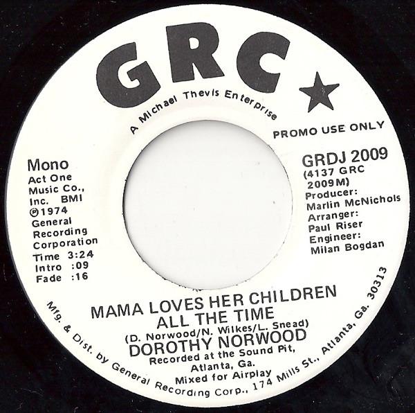 

7-дюймовая пластинка DOROTHY NORWOOD Mama Loves Her Children All The Tim GRDJ2009 GRC 1974 UK SoulFunk Б/у