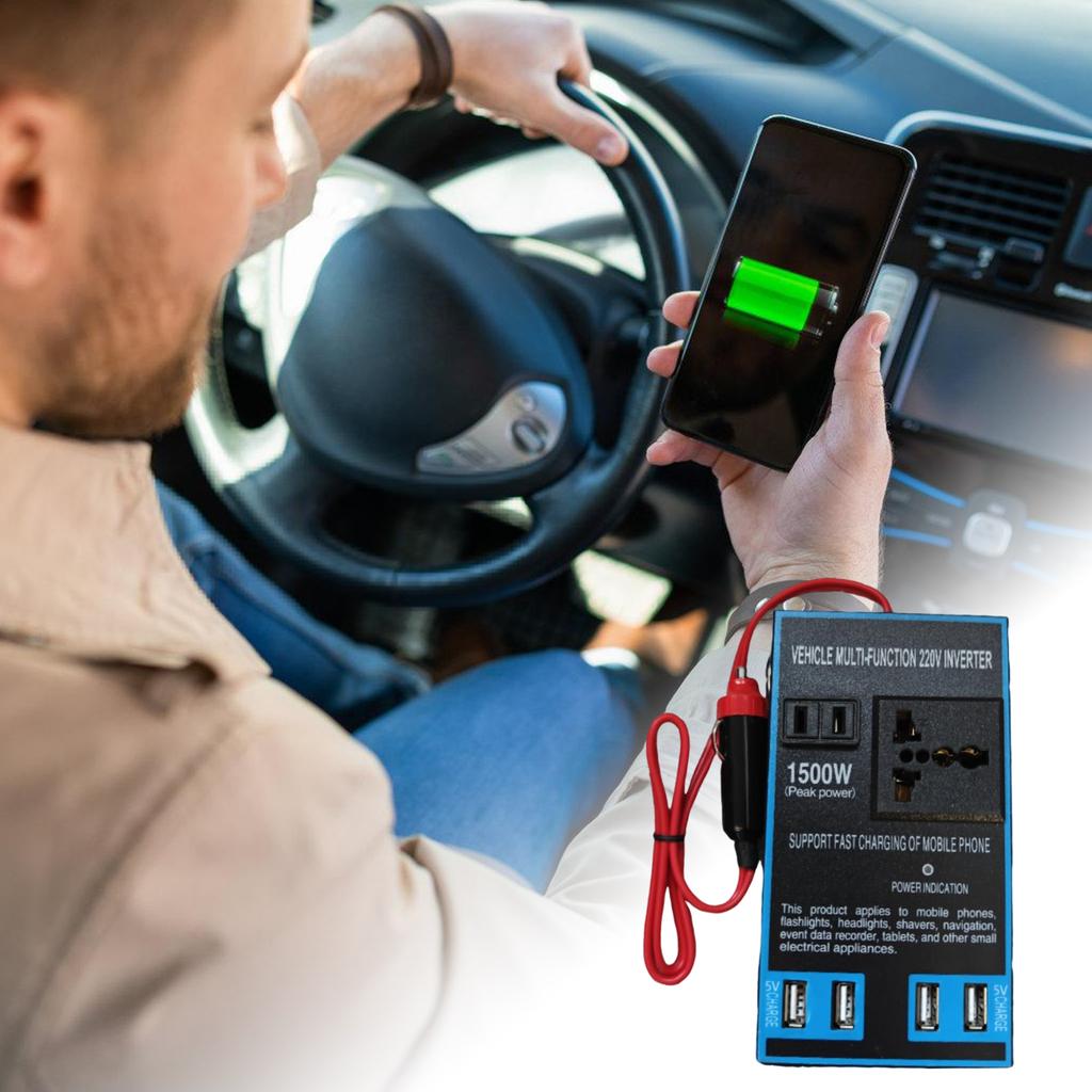 Inwerter Samochodowy 1500W DC12V 24V Do AC220V Konwerter Samochodowy z 4 Portami USB Adapter Ładowarki Samochodowej do Laptopa i Telefonu
