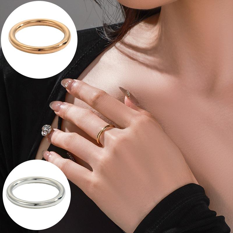 CARLIDANA Minimalist Simple Gold Plated Stainless Steel Flat Finger Ring Non Tarnish Thin Stacking Rings Jewelry Women for Gift