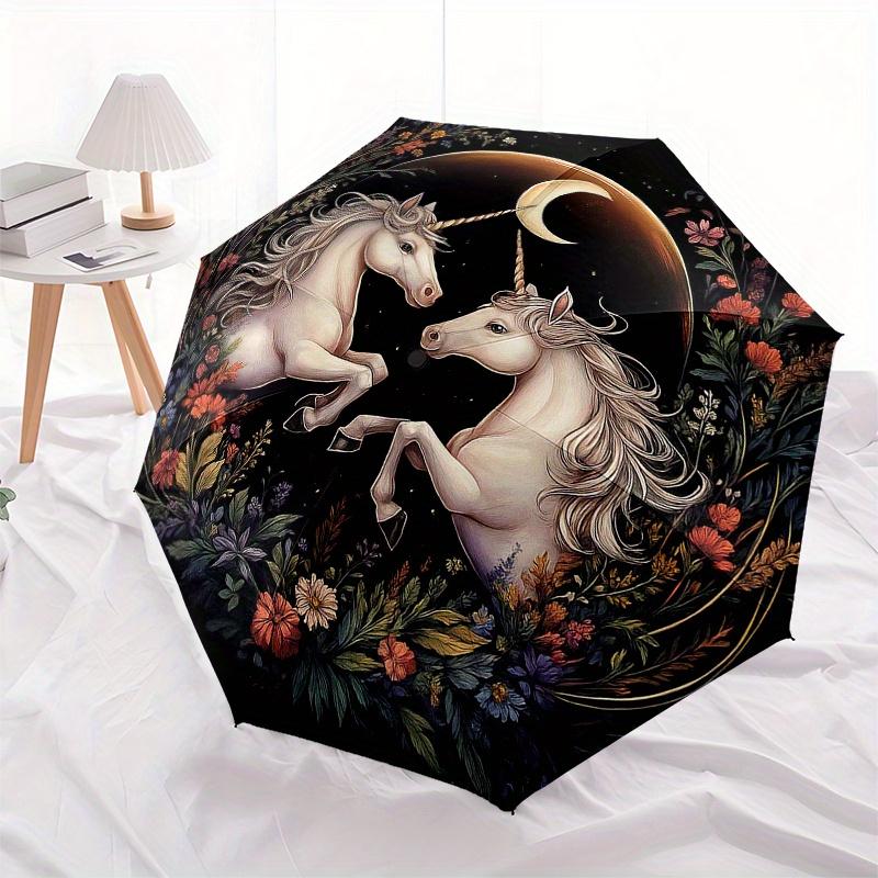 Enchanted Unicorns: A Magical Floral Fantasy Art PrintUmbrella, Portable 3-Fold Compact Umbrella for Men & Women Gift
