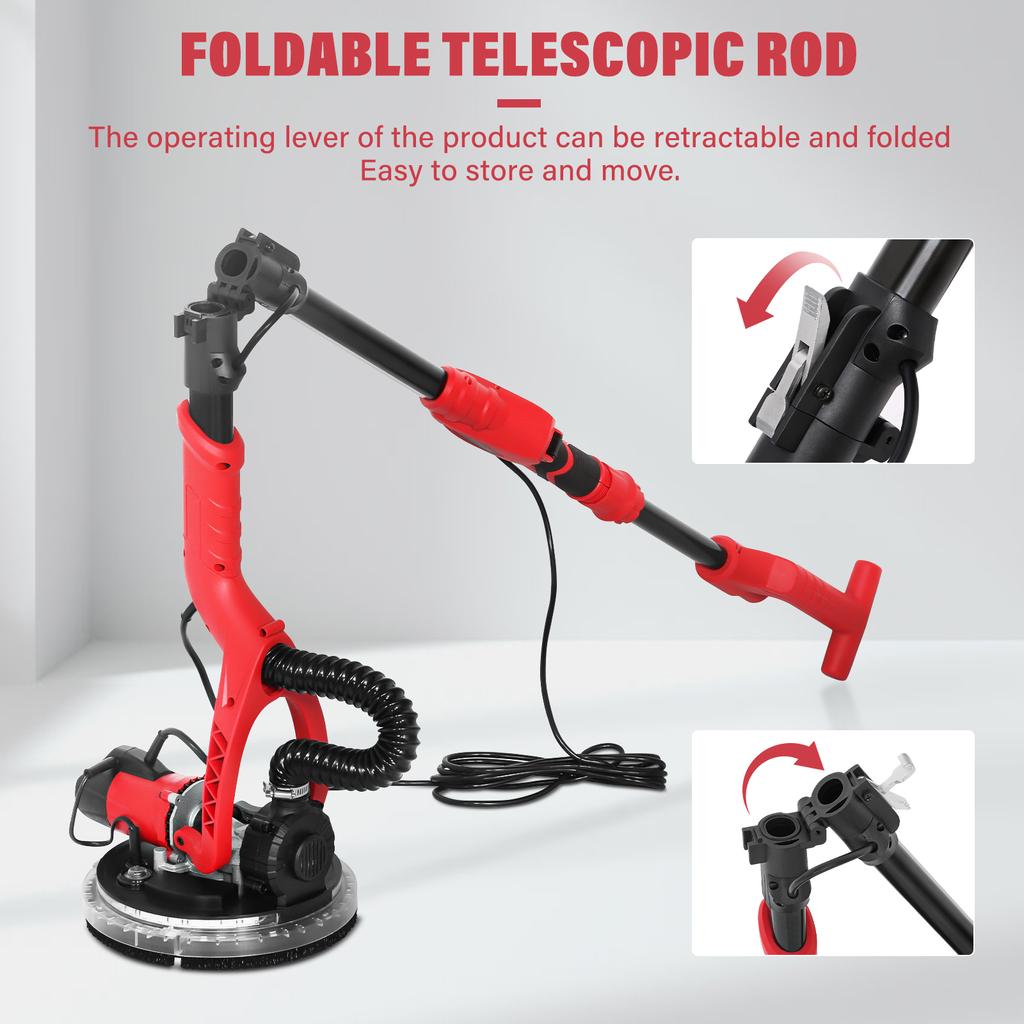 750W Drywall Sander Wall Sander with 14 PCS Sanding Discs 6 Variable Speed 1000-1850RPM Electric Drywall Sander with LED Light