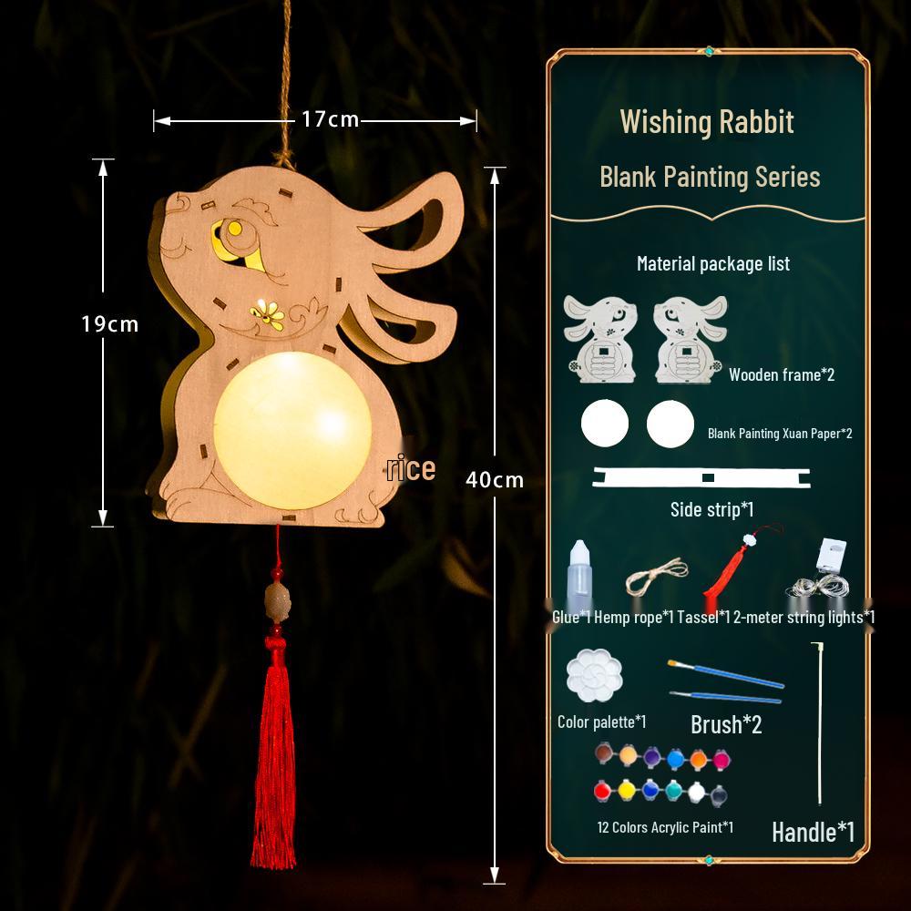 2025 Mid-Autumn Festival DIY Children's Paper Lantern Set - Handcrafted Luminous Xuan Paper Lanterns with Floral and Rabbit Palace Designs