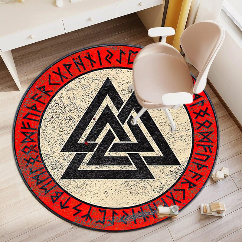 1Pc Viking theme Printed circular carpet, home door mat, outdoor travel protection carpet A4