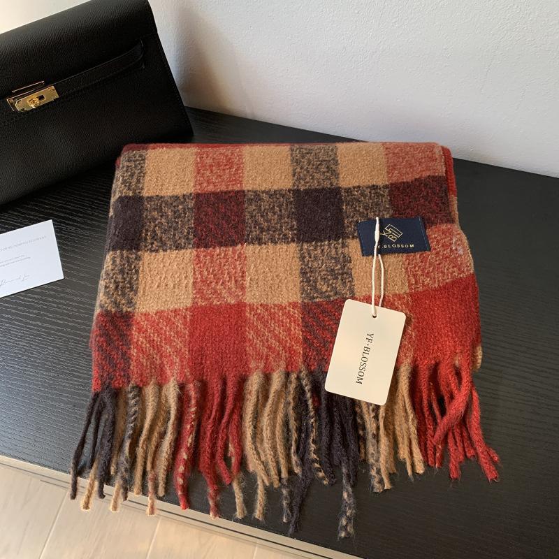 Casual Plaid Scarf Women Blue Plaid Warm Fringe Scarf Korean Style Fashion Soft Thick Shawl For Autumn Winter Unisex Male Lady One Size& 8Y