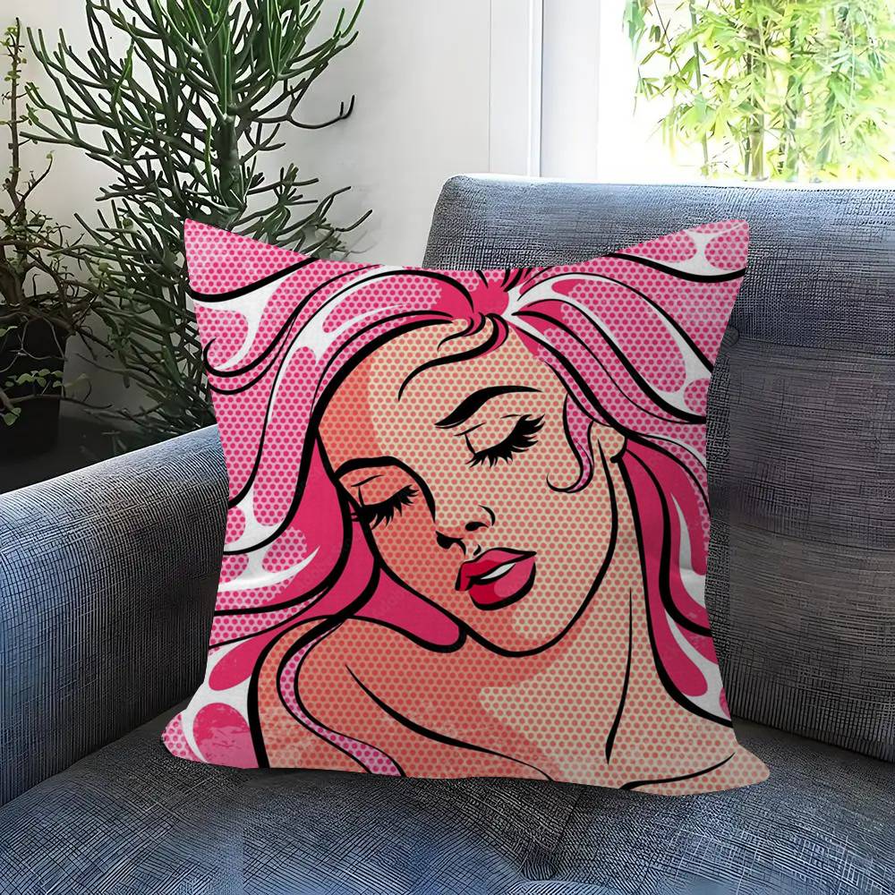 Roy Lichtenstein Pop Art Doublesided Printed pillow cover Short plush Suitable living rooms bedrooms sofas throw cushion cover