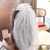 Short Wedding Bridal Veil Gauze Pearl Bow Veil Delicate White Bridal Tulle  Girls Hair Accessories
