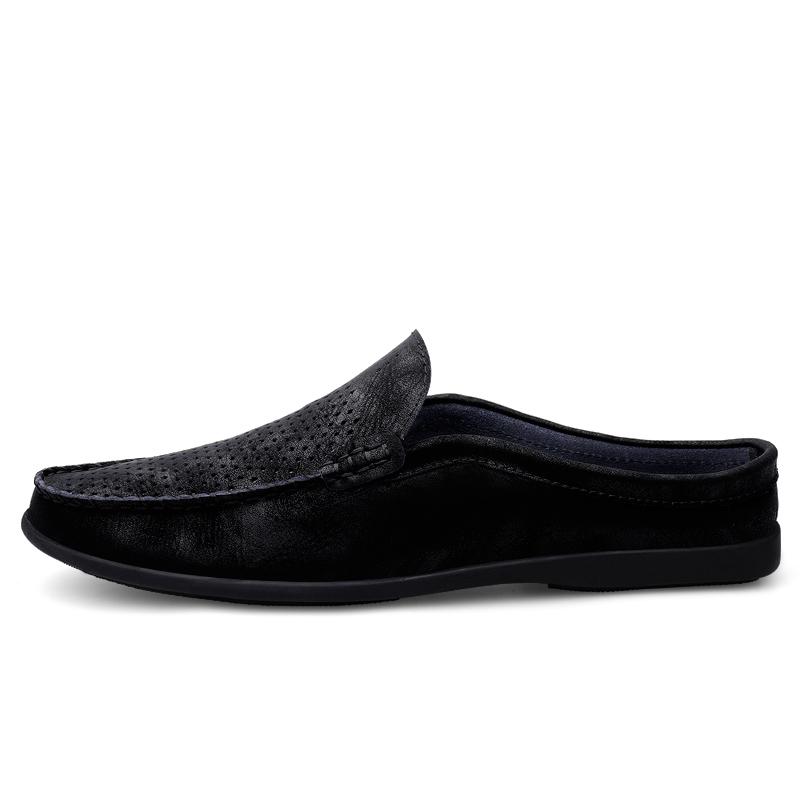 Italské luxusní pánské pantofle Luxusní mokasíny z pravé kůže Pánské ležérní protiskluzové poloviční nazouváky Letní móda Polobotky Pánské