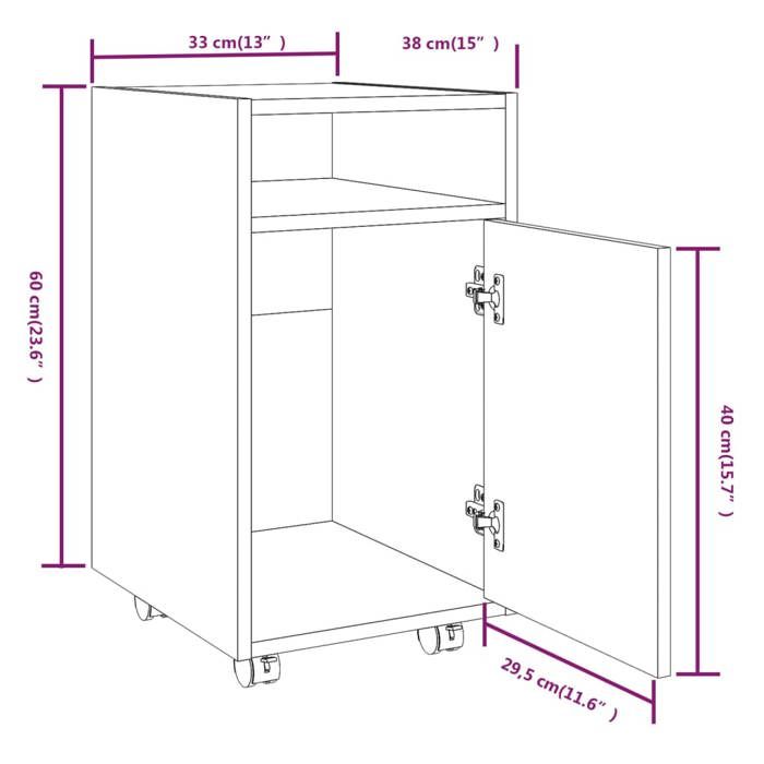 VidaXL Armoire appoint à roues Chêne fumé 33x38x60cm Bois d'ingénierie815852