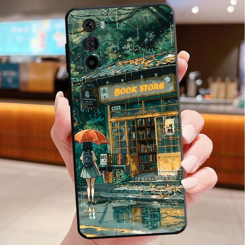 Japan Anime Girl Cat Landscape Phone Case For Motorola Edge 60 50 40 Pro 60 50 40 30 Ultra Neo Fusion Moto G Play G Stylus G