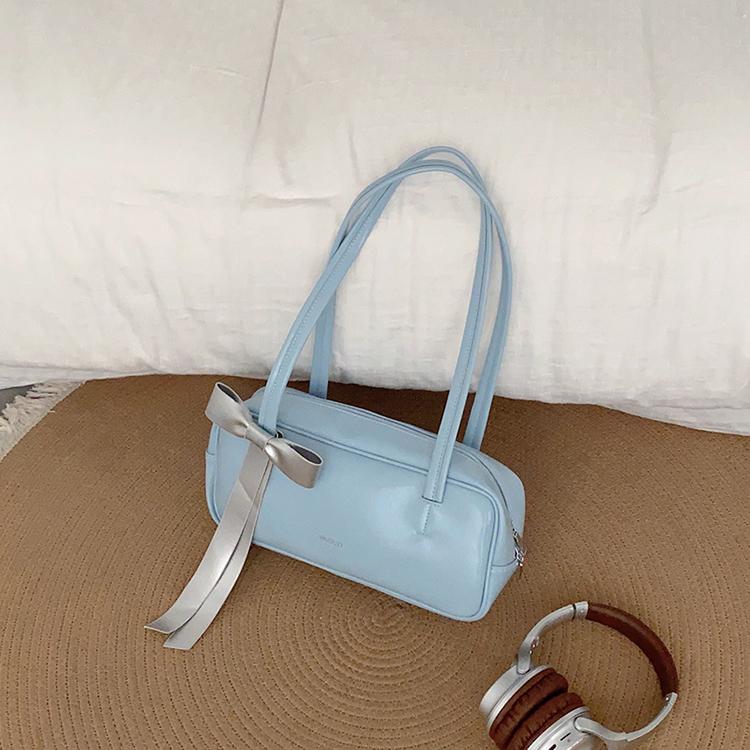 Women Niche Bow Letter Shoulder Bags Summer Fashion Solid Versatile Commuting Handbags Leisure Pu Leather Student Underarm Bag