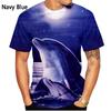 T-shirt da uomo con stampa 3D a tema delfino dei cartoni animati, casual, a maniche corte, girocollo, top, novità, carina, maglietta con delfino animale