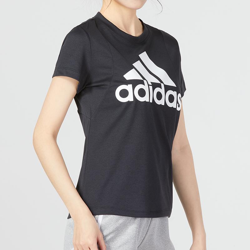 Adidas Big Logo Print American Vintage Loose Sports Quick-Dry Casual Crew Neck Short Sleeve T-Shirt Women Tops Black FT3078